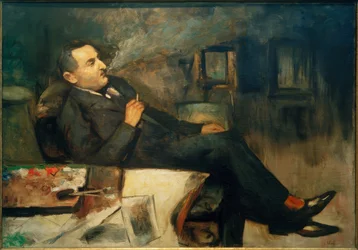 Lesser Ury ryger i studiet (selvportræt)