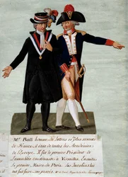 Den franske revolution: repræsentation af Jean Sylvain Bailly (1736-1793), præsident for den konstituerende forsamling i Versailles og derefter borgmester i byen Paris, han beordrede at skyde rytterne med det formål at droppe kongen den 17/07/1791 på Champ