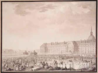 Fransk revolution: greb til våben ved Invalides den 14/07/1789. Litografi af brødrene Lesueur (1700-tallet)