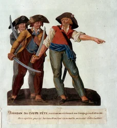 Repræsentation af Mathieu Jouve Jourdan dit Jourdan Coupe-Tete (1749-1794), en grusom revolutionær, der blev berømt efter massakrerne på gletsjeren ved Avignon i oktober 1791. Gouache des freres Lesueur (1700-tallet)