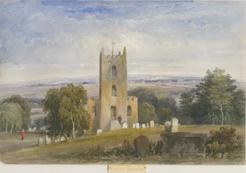 Endon Church: akvarelmaleri og [c 1830-1840] (maleri)