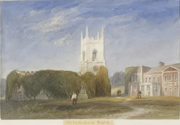 Okeover Church - "All Saints": akvarelmaleri, og [c 1830-1840]