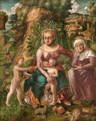 Madonna og barn med Saint Anne (olie på lærred)