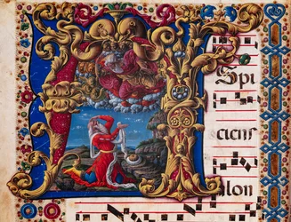 Piccolomini Bibliotek: korbog, torsk. 1.A, ff.4v med "Vision of Isaiah", af Liberale da Verona (ca. 1445 - 1527/9). Detalje.