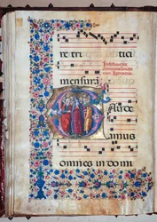 Piccolomini Bibliotek: korbog, torsk. 28.12, ff. 94v med "Jomfruen og alle de hellige", af Francesco Rosselli og Liberale da Verona (ca. 1445 - 1527/9).