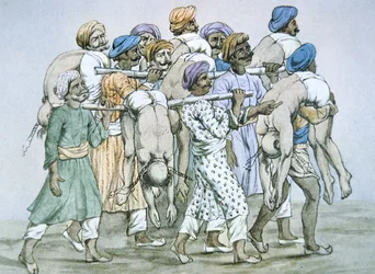 En gruppe bøller og deres ofre (farve litho)