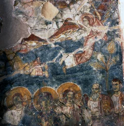 Engle og hellige, fresko i klosteret Agios Georgios, Diavaide, Kreta, Grækenland (foto)