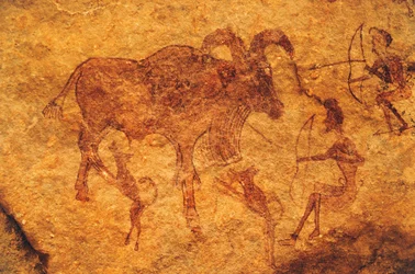 Bueskytter, hunde og hovdyr, hulemaleri, Tassili n