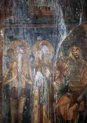 Kristus og helgener, fresko i kirken Agios Ioannis, Kantanos, Kreta, Grækenland (foto)