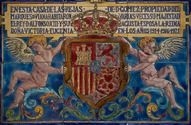 Våbenskjold, detalje fra Viana Palace, Cordoba, Andalusien. Detalje. Spanien. 20. århundrede.