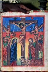 Korsfæstelse, manuskript i museet for St Mary of Zions kirke (1600-tallet), Aksum (Unescos verdensarvsliste