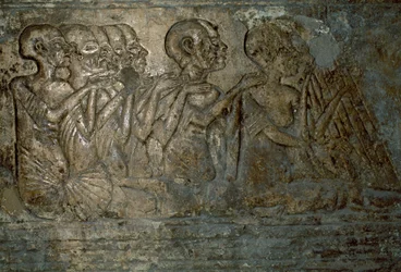 Udenlandske gæster præsenterer gaver til Dronning Nefertiti, Bas-relief fra Merires grav, Necropolis of Tell el-Amarna, Egypten, Egyptisk civilisation, New Kingdom, Dynasti XVIII