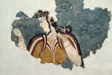 Fresko-fragment med kvindeskikkelse, fra Mykene, Grækenland, den mykenske civilisation