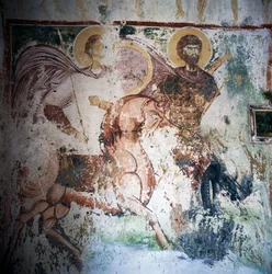 Fresco i byzantinsk kirke i Mournies, Kreta, Grækenland (foto)