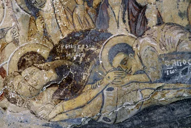 Fresker med Kristus død i Church of Metamorphosis tou Sotiros), Kefali, Kreta, Grækenland (foto)