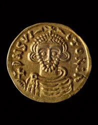 Guldmønt af Prince Arechi, recto, Lombard-mønter, 8. århundrede