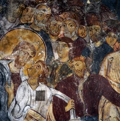 Jesus og apostlene, fresker inde i klostret Panagia Antifonitria, Myriokefala, Kreta, Grækenland (foto)