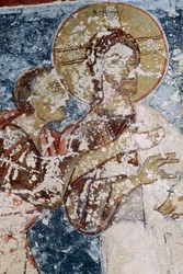 Jesus, fresko i den byzantinske kirke i Agios Georgios, Vathi, Kreta, Grækenland (foto)
