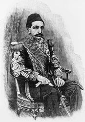 Portræt af Abdul Hamid II (1842-1918), 34. sultan af Osmannerriget fra 1876 til 1909, gravering efter fotografi
