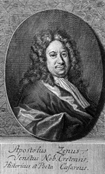 Portræt af Apostolo Zeno (ca. 1668-1750), italiensk digter, librettist, journalist og litterat, kobberstik