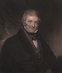 Portræt af den engelske dramatiker Thomas Morton (1764-1838), gravering af W Hunt fra maleri af Martin Archer Shee, 23x32 cm, Virtue and Co Publisher, London, ca. 1860
