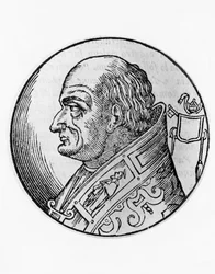 Portræt af Saint Leo III (750-816), 96. pave i den katolske kirke fra 796, gravering