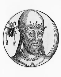 Portræt af Sankt Martin I (død 655), 74. pave i den katolske kirke fra 649, gravering