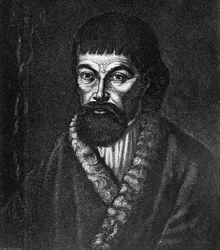 Portræt af Yemelyan Ivanovich Pugachov (ca. 1742-1775), leder af det store kosak- og bondeoprør i Rusland i 1773-1774, gravering efter oliemaleri