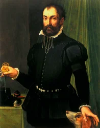 Ure, håndled, analogt portræt af en mand, der holder et ur, c 1558