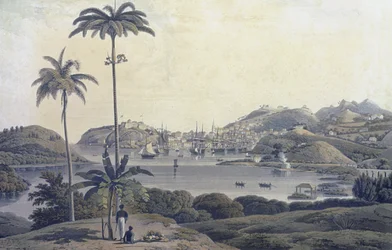 En udsigt over byen St. George på øen Grenada, taget fra Belmont Estate, indgraveret af William Daniell (1769-1837), ca. 1810