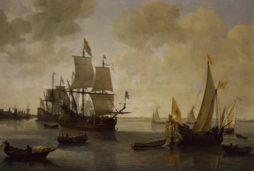 The States Yacht of Prince William II of Orange med anden shipping (olie på lærred)