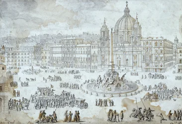 Piazza Navona i Rom, af Lievin Cruyl (1640-1720), Italien