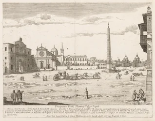 Piazza del Popolo fra prospektet i Lourum i byen Rom, 1666.
