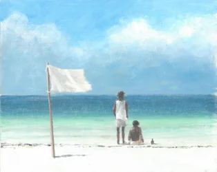 Boys on Beach, Kenya (akryl på papir)