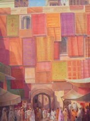 Bymur med tæpper, Jaisalmer