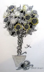 Solsikkearrangement, 2015 (pen og blæk)