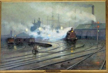Udsigt over Cardiffs dokker. Maleri af Lionel Walden (1861-1933), 1894. 1,27 x 1,93 m. Paris, Musée d