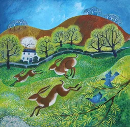 Springtime Hares, 2025 (akryl på linned)