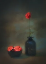 Stilleben med røde blomster