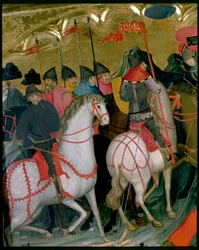 Beredne soldater, detalje fra Jomfruens og St. Georges altertavle, ca. 1390-1400 (tempera på panel)