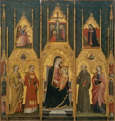 Altertavle af Jomfru Maria med helgenerne Agatha, Stefan, Frans og en martyrhelgen