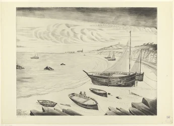 Otte fortøjede skibe på en strand - Skibene (originaltitel)
