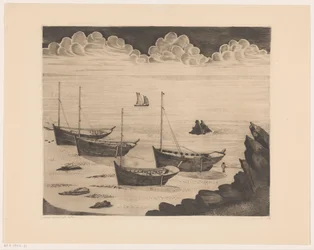 Fire fortøjede skibe på en bretonsk strand; Efter stormen (originaltitel)