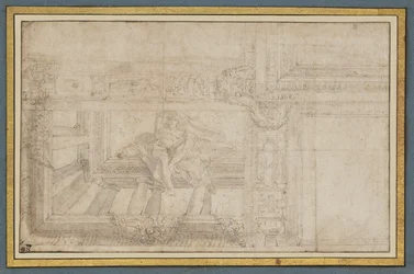 Ignudo, efter en loftfresko i Sala di Ulisse, Palazzo Poggi, Bologna