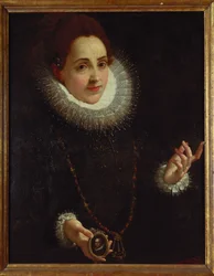 Portræt af en dame, der holder en portrætminiature af en gentleman