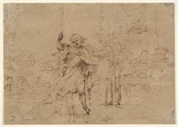 Sankt Christopher (eller Sankt Roch?) i et Landskab