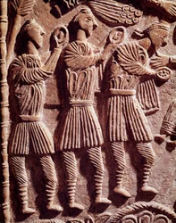 Lombard kunst: de kloge konger, lavt relief fra hertug Rachis alter - Skulptur, Lombard kunst, 737-744 - Cividale del Friuli, Chretien Museum, katedralens skat