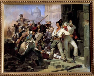 Episode fra revolutionen i 1830 i Paris. Maleri af Léon Cogniet (1794-1880). 19. århundrede. Orléans, Kunstmuseet