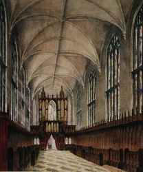 Interiør af New College kapel efter senere ændringer fra det 18. århundrede, ca. 1870 (akvarel på papir)