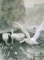 Ugly Duckling, illustration af Lorenz Frolich (1820-1908) til eventyr af HC Andersen (1805-1875)